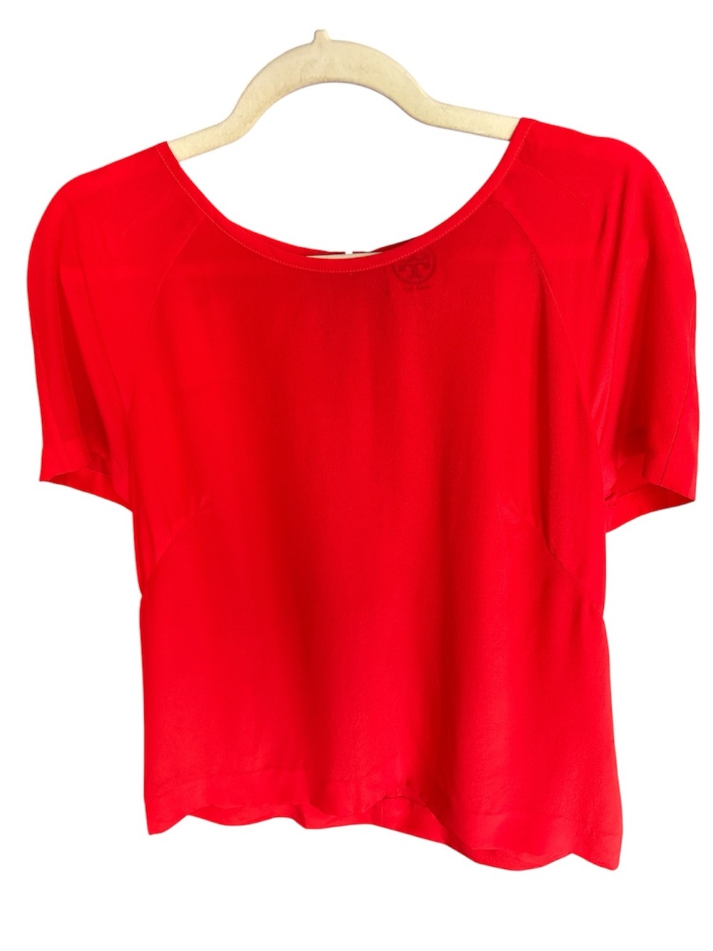 Tory Burch Bright Red Short Sleeve Scoop Neck Top